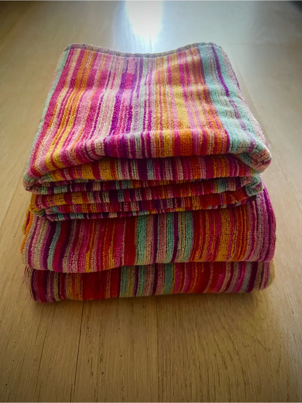 Missoni Striped Towel in Magenta, Turquoise, Yellow and Cream
